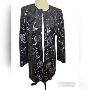 Tahari Black Floral Jacquard Long Blazer